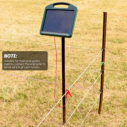 QMARK 2 Pcs Electric Fence Jumper Leads Cable, O-Terminal | Crocodile Clip, Fencing System Wire, Energizer Connector, Green and Red