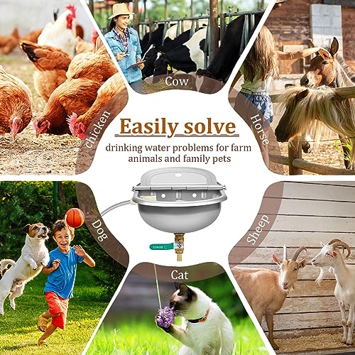 Tessco for you 3 Sets Automatic Animal Drinking Water Bowl, 304 Stainless Steel Livestock Waterer Dispenser for Dog Horse Goat Pig Cow, 4l/135oz with Float Valve and Water Tank, Drinking Trough