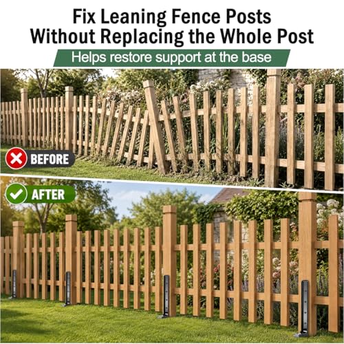Fence Post Repair Kit, 6 Pack Heavy Duty Fence Post Anchor Stabilizer for Repairing Broken Leaning Tilted Damaged Wood - size: 6 PCS