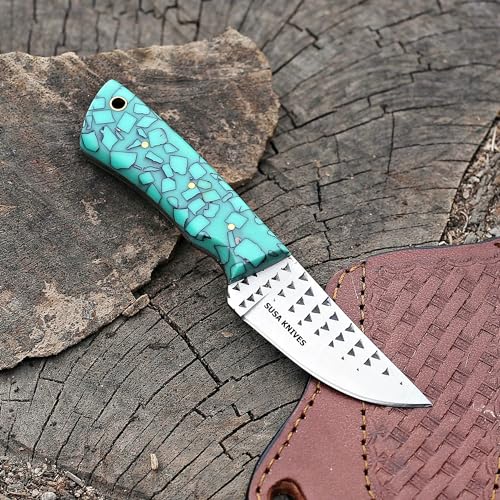 Custom Handmade 7'' fixed blade hoof rasp knife/Cow boy knife/Damascus steel Bull cutter cowboy knives with pancake leather sheath (SUSA 119) - color: SUSA 119