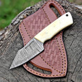 Custom Handmade 7'' fixed blade hoof rasp knife/Cow boy knife/Damascus steel Bull cutter cowboy knives with pancake leather sheath (SUSA 117) - color: SUSA 117