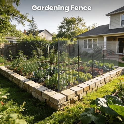 DoCred 3.28' x 82' Plastic Garden Fence Roll with Thicke Stakes, Black | Reusable HDPE Temporary Fence with 15Pcs 3.77FT Posts, Portable Chicken Dog Fence Barrier, Construction Snow Protection - color: Black, size: 39.4in x 82ft-Square Grid