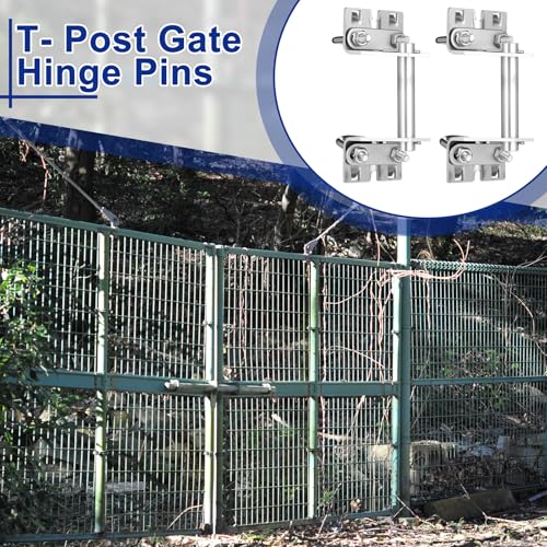 MorningRo 1 Set T Post Gate Hinge Pins Set Steel Farm Gate Hanger Hardware from a Metal T Post, for Ranch, Garden, Backyard, Install Easy