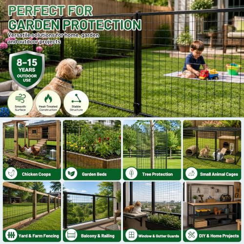 PVC Coated Welded Wire Mesh 48in x 50ft, 2x3 Mesh Black Fence Roll | Dog Fence Chicken Run Rabbit Enclosure Farm goat pens deer protection tree guards compost areas greenhouse perimeters - color: 16GA 48''×50'