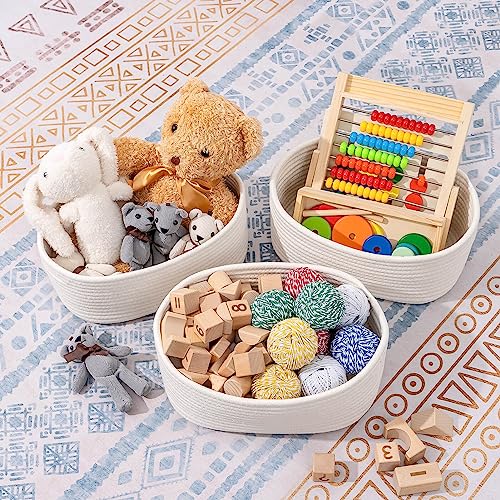 CubesLand Small Storage Baskets for Shelves, Closet Storage Bins | Empty Gift Basket Baby Nursery Woven Baskets for Organizing, Rectangular Clothes Closet Shelves Baskets 3 Packs Off White - color: Off White, size: 3pcs-small basket