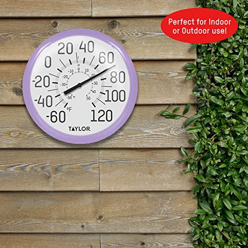 Taylor Big and Bold Wall Dial Thermometer, Indoor Outdoor Thermometer, Wireless Thermometer with Easy to Read Numbers for Patio, Pool, Garage and Indoor Areas, 13.25-inch, Lilac (Pack of 4) - color: Lilac, size: 13.25 inches (Pack of 4)