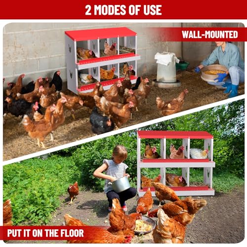 Chicken Nesting Boxes, Heavy-Duty 8-Compartment Metal Chicken Nesting Box – Removable Tray, Ventilation Holes, Easy Egg Collection, Rustproof Galvanized Steel - Red - 6 - Slot - color: Red, size: 6 - Slot - Upgraded Version
