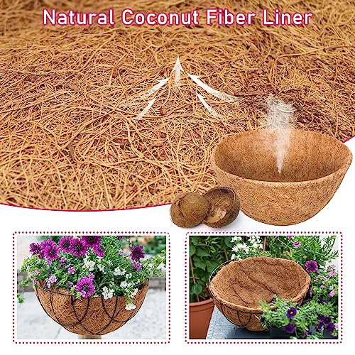 Riare 6 Pack 12 Inch Round Coco Liners Replacement, 100% Natural Coconut Coir Liners for Hanging Baskets, Garden Flower Vegetables Planter Pot, Window Box, Fence, Decks - size: 12inch