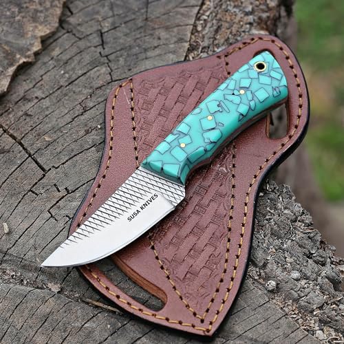 Custom Handmade 7'' fixed blade hoof rasp knife/Cow boy knife/Damascus steel Bull cutter cowboy knives with pancake leather sheath (SUSA 119) - color: SUSA 119
