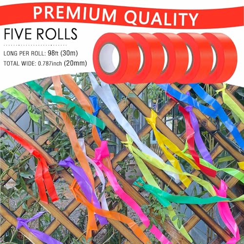 5 Pack Orange Flagging Tape, Non-Adhesive Plastic Ribbon Neon Marking Roll | 0.78"*500ft, Marking Tape for Tree Marking, Hunting, Boundaries and Hazardous Areas,Trail Marking - color: Orange-5pack