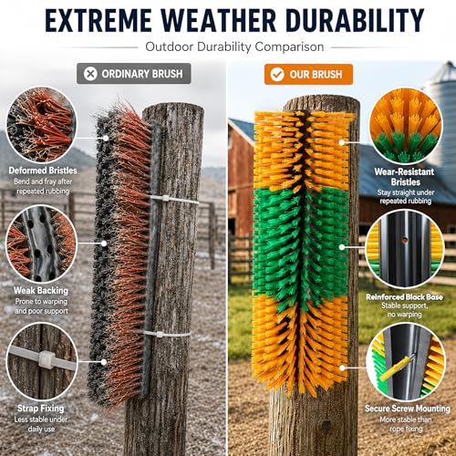Livestock Scratching Brush, 4-Pack-Grooming Posts for Cows, Horses, Goats and Pigs with 8 Screws, Help Relieve Discomfort in Livestock and Prevent Damage to Fences - color: Yellow-4PCS