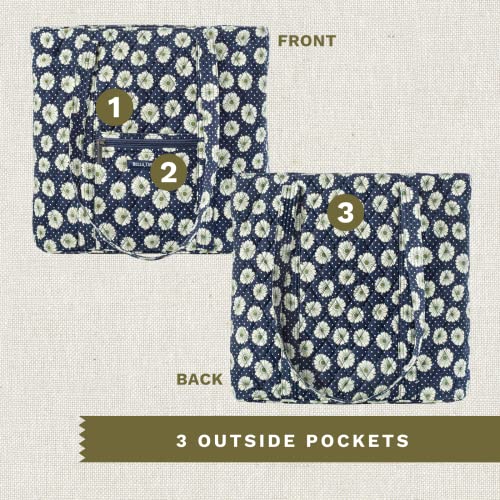 Bella Taylor Large Tote, Quilted Shoulder Bag for Women | Lightweight, 6-pocket large quilted purse, machine washable, zippered top, ultimate organization, durable construction - color: Dotted Daisy Navy