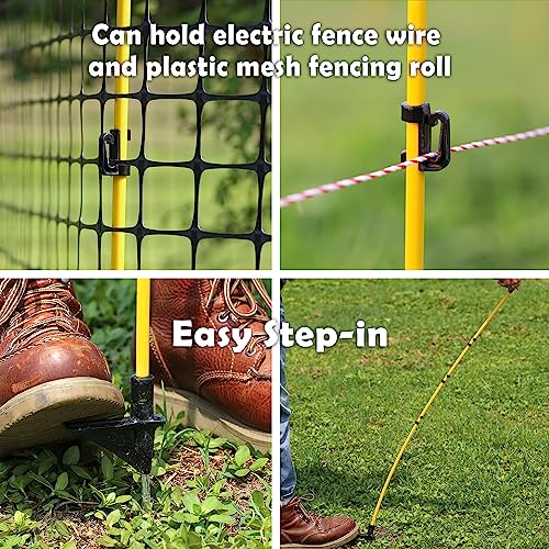 20-Pack 46" Fiberglass Step-in Electric Fence Posts | Adjustable Clips · Metal Spikes · For Patio, Gardens, Lawns & Temporary Fencing