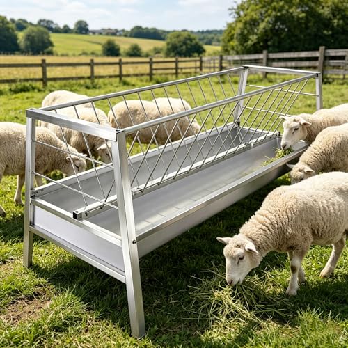 Anti-Waste 99-Gallon Goat Hay Feeder, 2-in-1 Galvanized Steel Livestock Feeder with Hay Rack and Grain Trough, 59" Long for Goats Sheep Calves in Barn Pasture Farm