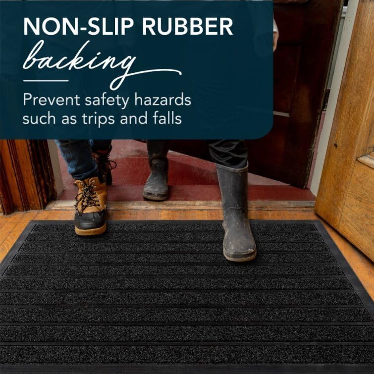 ubdyo Extra Durable Door Mat Outside Entrance (36" x 24", Bright Black) | Dirt Trapping, Non-Slip Backing, Indoor or Outdoor Use, Welcome Mat, Low Profile, Natural Rubber, Stain Fade Resistant - color: Bright Black, size: 36" x 24" (Rectangular)