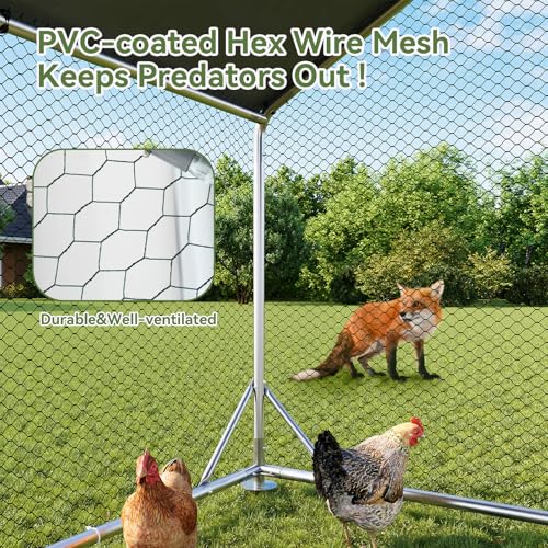 Aoxun Metal Chicken Coop, Outdoor Chicken Runs for Yard with Cover, Spire Roof Hen House Enclosure with Security Lock, Walk-in Cage Peak Hen House for Yard Farm (10x13x6.4 FT) - size: 156.0"L x 120.0"W x 76.8"H