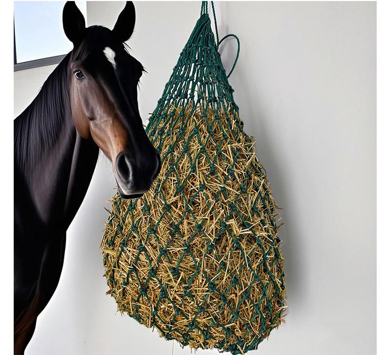 Slow Feed Hay Net 40 Inch for Horses, Cattle & Livestock – Small Hole (1.5"-2") Round Bale Feeder Bag, Reduces Waste & Supports Digestive Health