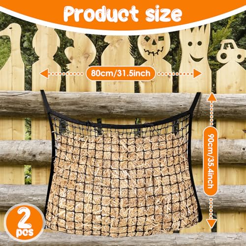 2 Pcs Slow Feed Hay Nets for Horses, Hanging Horse Slow Feed Hay Bag with Large Capacity, Ultra Slow Soft Flat Feeder Bag for Horses Goat(31.5" X 35.1")