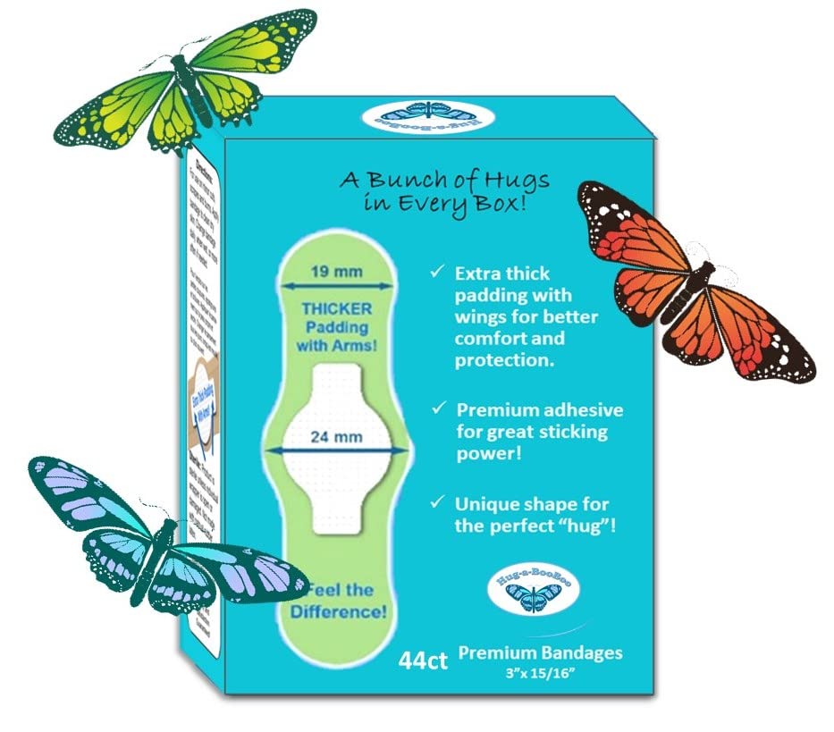 Butterfly Hugs - Premium Adhesive Butterfly Bandages from Hug-a-BooBoo, The Amazing Butterfly Bandages that Hug! Pretty Colorful Butterfies 24 Count Box - size: 24ct, style: Butterfly Hugs