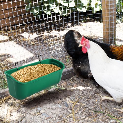Cedilis 4 Pack Hanging Duck Feeder, Chicken Fence Feed Trough with Clips, Poultry Livestock Food Water Feeding Container for Goat, Goose, Rabbits, Sheep, Each Feeder 2.5 Quarts