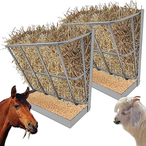 2Pcs Hay Feeder Goat 22 Gallon | Hay Rack, Heavy Duty Iron 2 in 1 Hay Rack for Sheep, Horses, Goats with Grain Tray, Effortless Installation in Farm - size: 2 IN 1 (2PCS)