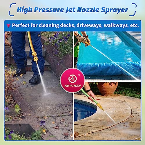 AUTOMAN Brass Hose Nozzle - High Pressure Jet Nozzle 4 Count (2 Set), Heavy Duty Water Hose Sprayer Sweeper with Hose Shutoff Valve, 3/4” GHT Nozzles for Garden Hose, Car Wash, Extra 10 Rubber Washers - size: Brass Jet Nozzle Set