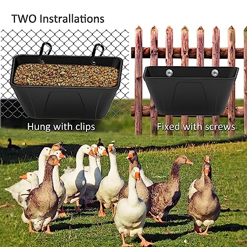 Hanging Fence Feeder for Chicken, Duck, Goat, Pig Poultry Feed Trough Chicken Feeder Bucket Feeding Container for Livestock (Black)