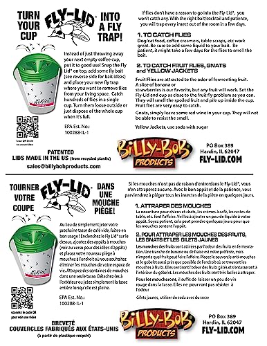Billy-Bob Fly Lid - Turn Almost Any Cup Into A Fly Trap. Indoor and Outdoor Use - 4 Pack (4 Fly Lids Total)