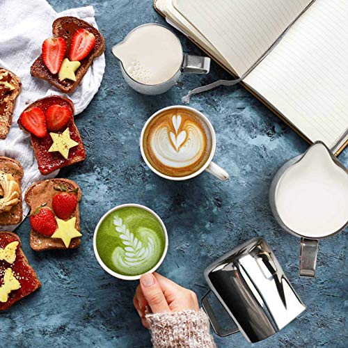 HULISEN Milk Frothing Pitcher, 6.8oz/200ml Stainless Steel Frother Cup | Small Steaming Pitcher for Espresso Machine, Latte Art Pour Cup, Measurement Markings, Dishwasher Safe - size: 6.8oz/200ml Silver