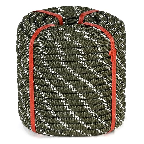 1/2 Inch Arborist Rigging Rope (150 Ft) - Green Double Braid Polyester Tree Rope & Bull Rope, Camouflage Utility Line - 48 Strand High Tensile Strength - size: 1/2 In x 150 Ft, style: Green