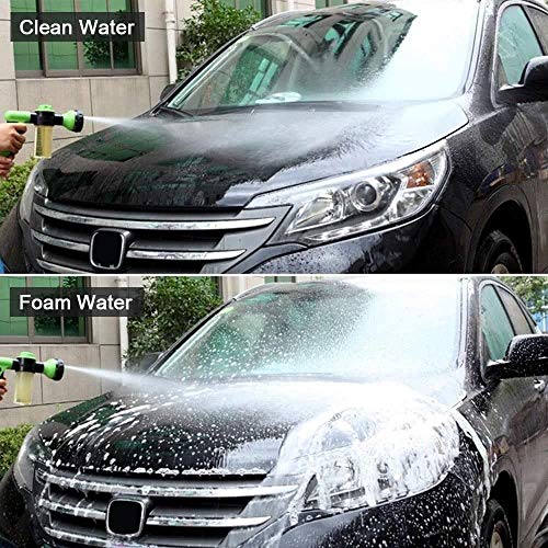 Garden Hose Nozzle Adjustable Hose Spray Nozzle High Pressure 8 Watering Pattern with 3.5Oz Soap Sprayer Power Garden Water Hose Foam Nozzle Sprayer for Car Washing Pet Shower Black