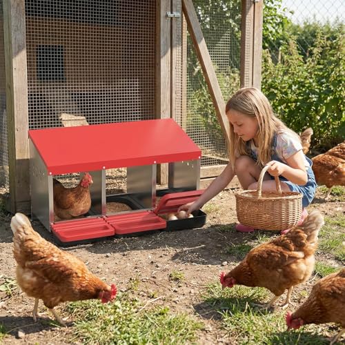 3-Compartment Chicken Nesting Box, Heavy Duty Galvanized Steel Poultry Nest Box, Wall Mount/Freestanding Design for Hens, Ducks, Backyard Homesteads & Farm Use, Red, with Soft Mats, No Stand - color: Red, size: 3 Room&Mat Board