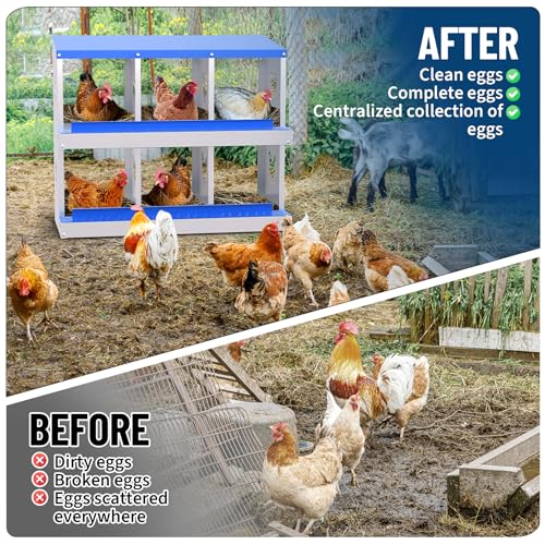 Chicken Nesting Box, 6 Compartment Galvanized Steel Chicken Laying Boxes, Heavy Duty Rustproof Chicken Coop with Easy Egg Collection for Backyard Farms - Wall Mountable, Blue