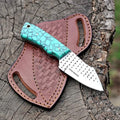 Custom Handmade 7'' fixed blade hoof rasp knife Cowboy Damascus steel Bull cutter knife, cowboy knives with pancake leather sheath (SUSA 111) - color: SUSA 111
