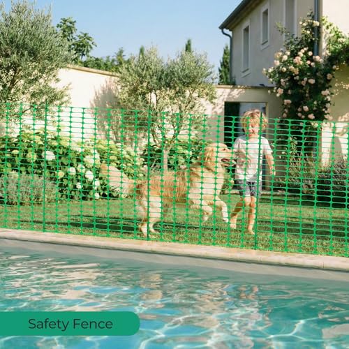 Ohuhu 3.4'x100' Plastic Garden Fence Safety Fence with 16MM Thicker Stakes | Reusable HDPE Garden Fence Roll with 25Pcs 4FT Stakes, Temporary Fence for Animal Barrier Construction Snow Fence Poultry Dog - color: Green
