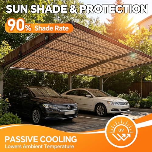 90% Sun Shade Cloth with Grommets, 8' x 12' Pergola Shade Cover Canopy, Breathable HDPE Mesh Tarp for Patio, Garden, Backyard, Porch and Outdoor Privacy, Mocha - size: 8'x12'