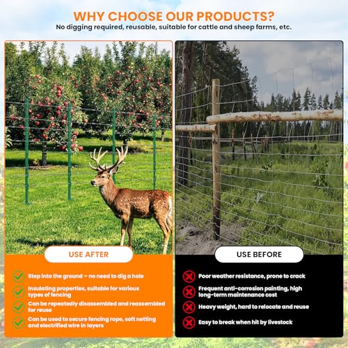 25 Pack Electric Fence Posts, 48 Inch (4 FT) Temporary Plastic Step-in Fence Post for Electric Fencing and Yard Protection