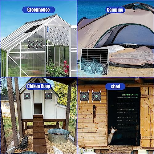 5 Inch Solar Powered Fan, Solar Exhaust Intake Fan Kit, IPX7 Waterproof Dual Fans with 13Ft On/Off Switch Cable, Cooling Ventilation for Greenhouse, Chicken Coop, Shed, Outside No Battery - size: 5" Fan 2 Kit