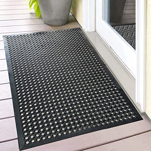 Uniboho Door Mat Outside Entrance Rubber Floor Mat 35x24 Anti Slip | Commercial Resturant Kitchen Drainage Mat Heavy Duty for Garage Garden Industral Pool Bar Wet Area - size: 35x24 inches