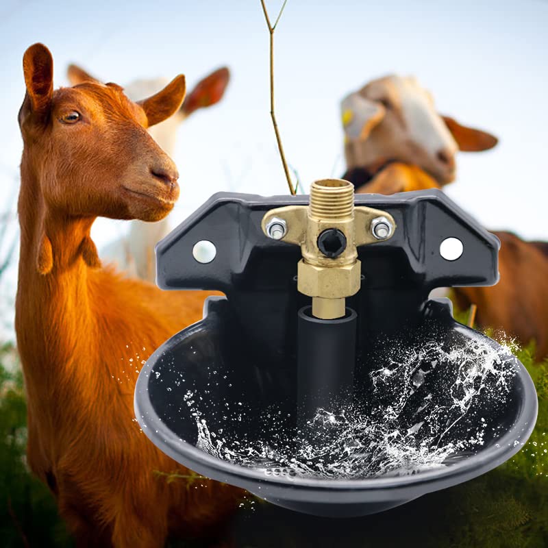 Automatic Goat Sheep Waterer Bowl with Copper Touch Valve | Thickened Steel, No Spill Livestock Water Trough for Goat,Sheep,Pig , Farm Water Drinking Equipment - color: BLACK