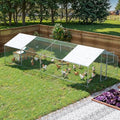 Large Metal Chicken Coop,19.7x9.8x6.4 FT Chicken Run for Yard with Waterproof & Anti-UV Cover,Walk in Chicken Pen with Feeding Door (26.2 * 9.8 * 6.4 ft) - size: 314.8"L x 118.1"W x 76.8"H