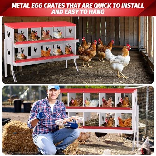Chicken Nesting Box, 10-Hole Nesting Boxes with Bracket Legs, Removable Tray, Ventilation Holes, Easy Egg Collection & Cleaning, Laying Boxes for Hens, Red - color: Red, size: 53.5"L x 16.9"W x 26.6"H