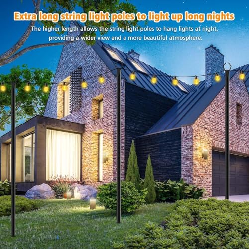LETIANPAI 10Ft String Light Poles 6 Pack,Light Poles for Outside Lights,Outdoor with Fence Brackets Hanging Lights,Metal Stand Deck Patio Backyard - size: 6 Pack 10FT
