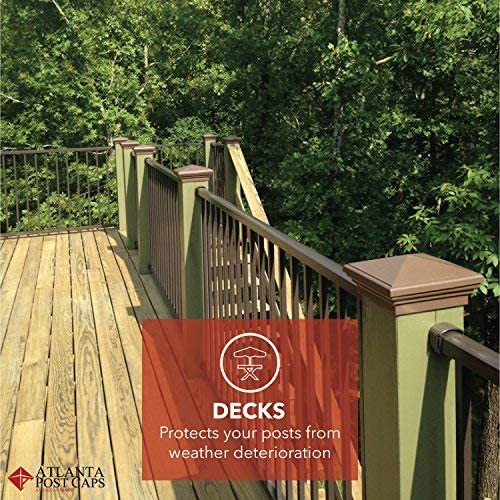 4x4 Brown Flat Post Cap Most Common fits (3.5"x3.5" up to 3.75"x3.75") Pressure Treated Post. Newel Newport Top for Outdoor Fences, Mailboxes & Decks. UV Stable Polymer | UV stable polymer, American made, patented installation, corrosion resistant, weathe
