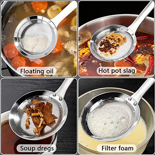 3Pack Sieve Fine Mesh Strainer Set Stainless Steel Metal Flat Cooking Skimmer Ladle Colander With Handle Food Strainer Kitchen Tools For Kitchen Baking Oil Filter Flour Sifter Foam,L M Small