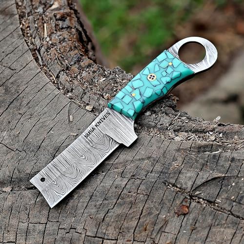 Custom Handmade 7'' fixed blade hoof rasp knife/Cow boy knife/Damascus steel Bull cutter cowboy knives with pancake leather sheath (SUSA 113) - color: SUSA 113