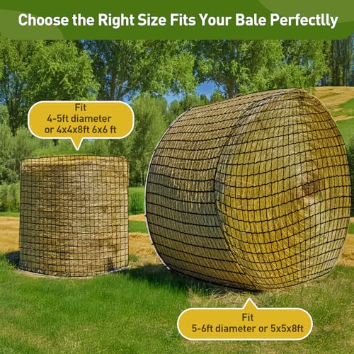 Round Bale Hay Net for Horses, Durable Knotless Nylon Slow Feeder,6x6 ft, Reduces Hay Waste, Ideal for Outdoor Use, Promotes Healthy Digestion (6 * 6FT) - size: 6*6FT