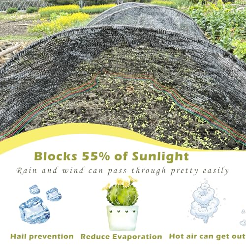 55% Shade Cloth for Garden, Black Shade Net 4X16 FT | Sunblock Mesh UV Resistant Net for Vegetables Flowers Greenhouse Raised Bed, Plant Shade Cover from Sun - size: 4X16 FT