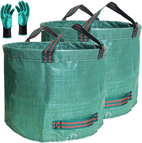 Professional 2-Pack 137 Gallon Lawn Garden Bags Large (D34,H34 inch) Yard Waste Bags with Gardening Gloves, Big Leaf Bag,Yard Debris,Waste Container,Lawn Trash Bin,Grass Clippings,Weeds Bags 4 Handles - size: 1 Count (Pack of 2)