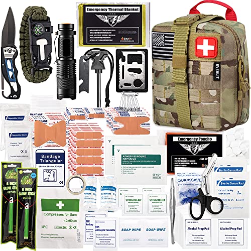 EVERLIT 250 Pcs Survival First Aid Kit | IFAK Outdoor Survival Kit Emergency Kit For Camping Hiking Hunting Earthquake Emergency Preparedness - color: Camo